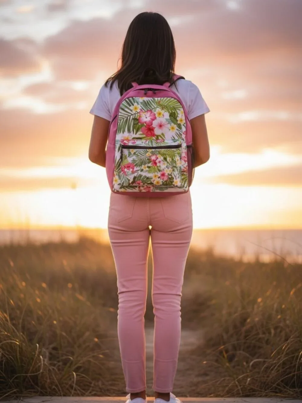 OOAK Backpack for School/Travel and Work with Padded Comfort, Pink Floral